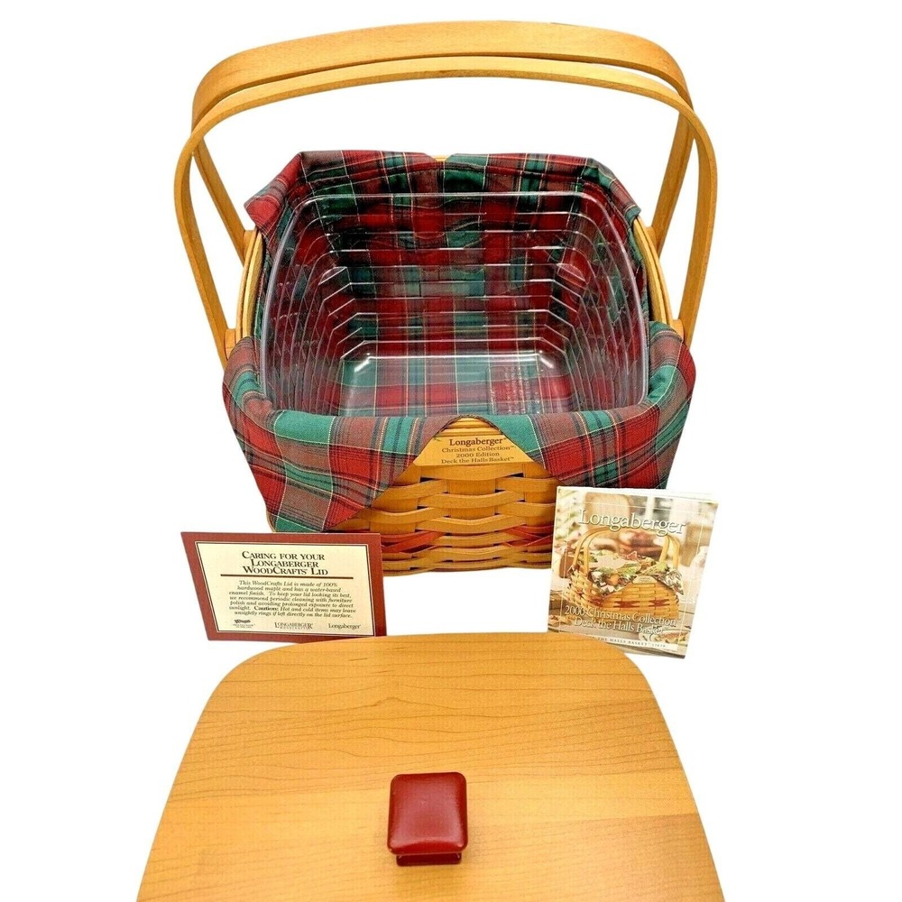 Longaberger 2000 Christmas Red DECK THE HALLS Combo w/ Lid Liner Protector Cards